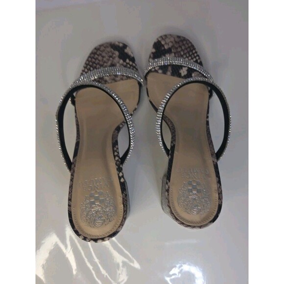VINCE CAMUTO 8.5 Magaly Sandal Snakeskin Block Heels Rhinestone Double Strap NWT - Picture 4 of 8